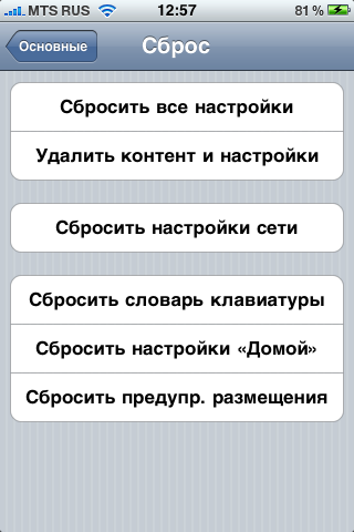 Скриншоты настроек Apple iPhone 3G S