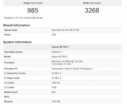:   Xiaomi Mi Pad 2     Intel Atom