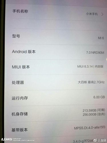 :  Xiaomi Mi 6   MediaTek