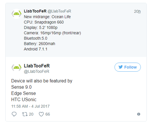 : HTC Ocean Life  Snapdragon 660  Edge Sense