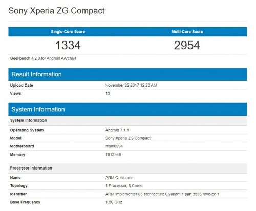 :  Sony Xperia ZG Compact    Geekbench