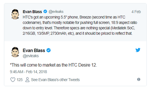 : HTC  Desire 12     MWC 2018