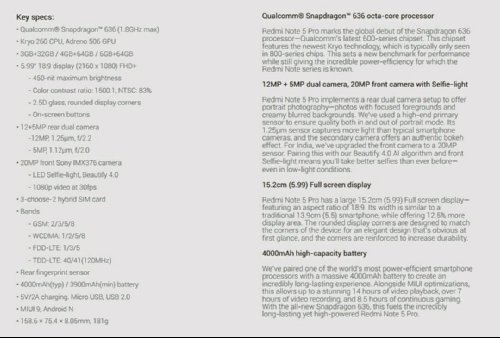 :  Xiaomi Redmi Note 5  Redmi Note 5 Pro    