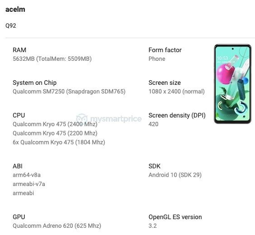 : LG Q92  5G-  Snapdragon 765
