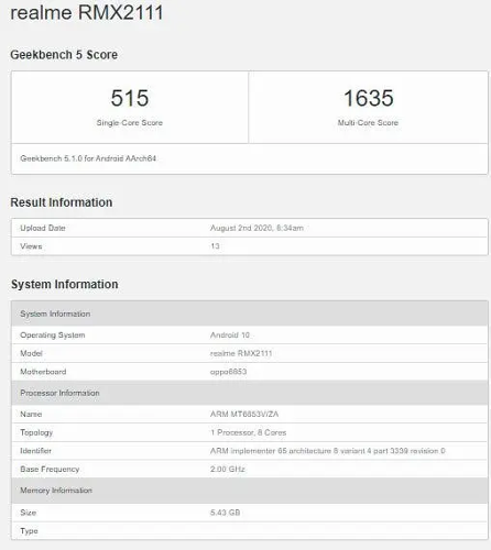 : Realme V5  Dimensity 720 SoC  8  