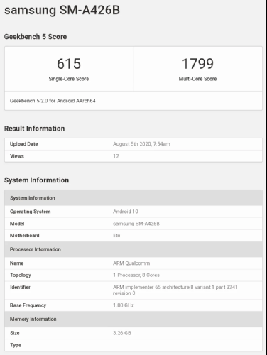 : Samsung Galaxy A42 5G    Geekbench