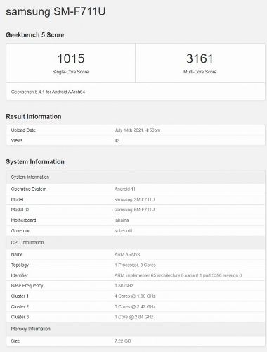 : Samsung Galaxy Z Flip3  Geekbench