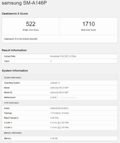 : Samsung Galaxy A14 5G  Dimensity 700   Geekbench