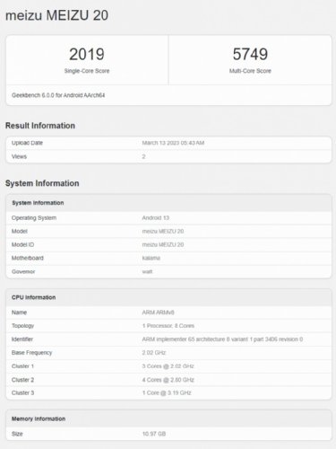 : Meizu 20  20 Pro  Snapdragon 8 Gen 2 SoC   Geekbench