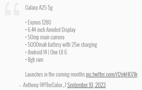 Слухи: Появились данные о спецификациях Samsung Galaxy A25