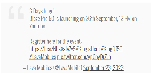 Анонсы: Lava Blaze Pro 5G представят 26 сентября