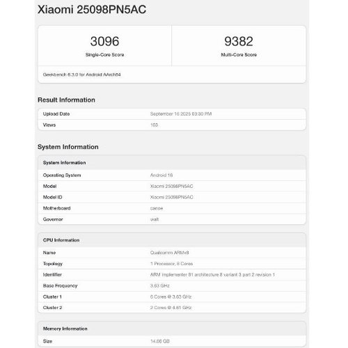 :  Xiaomi 17 Pro   Geekbench